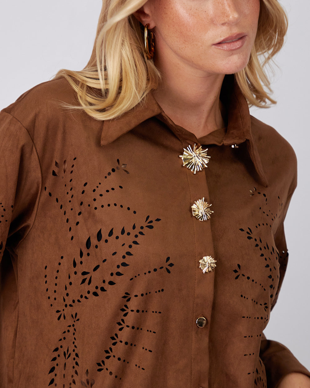 Brown Shirt Flower Buttons