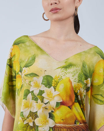 Beige Blous Flowers And Lemons