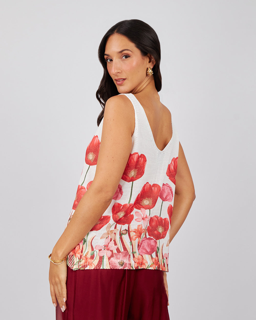 White Top Orange Floral Print