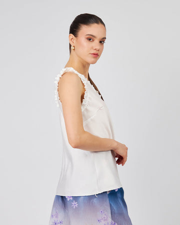 White Slip Dress With Pleated Sleeves