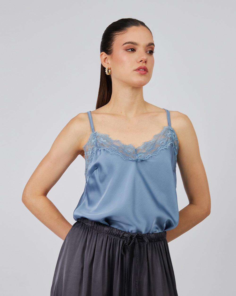 Steel Blue Lace Slip Dress