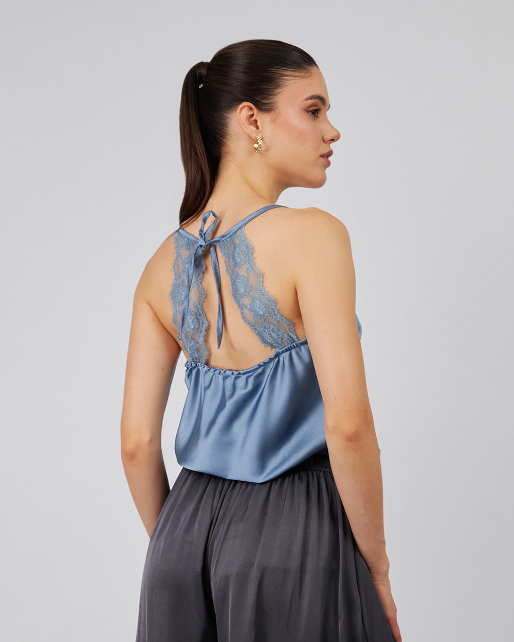 Steel Blue Lace Slip Dress