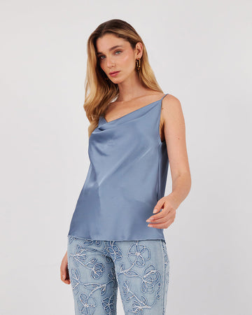 Steel Blue Lingerie Draped Collar