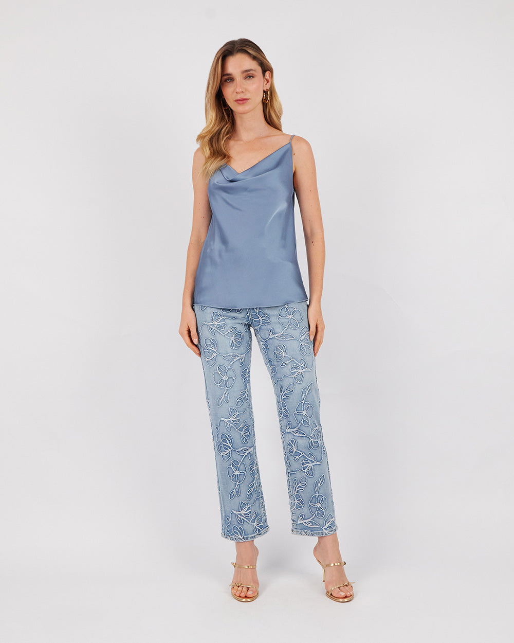 Steel Blue Lingerie Draped Collar