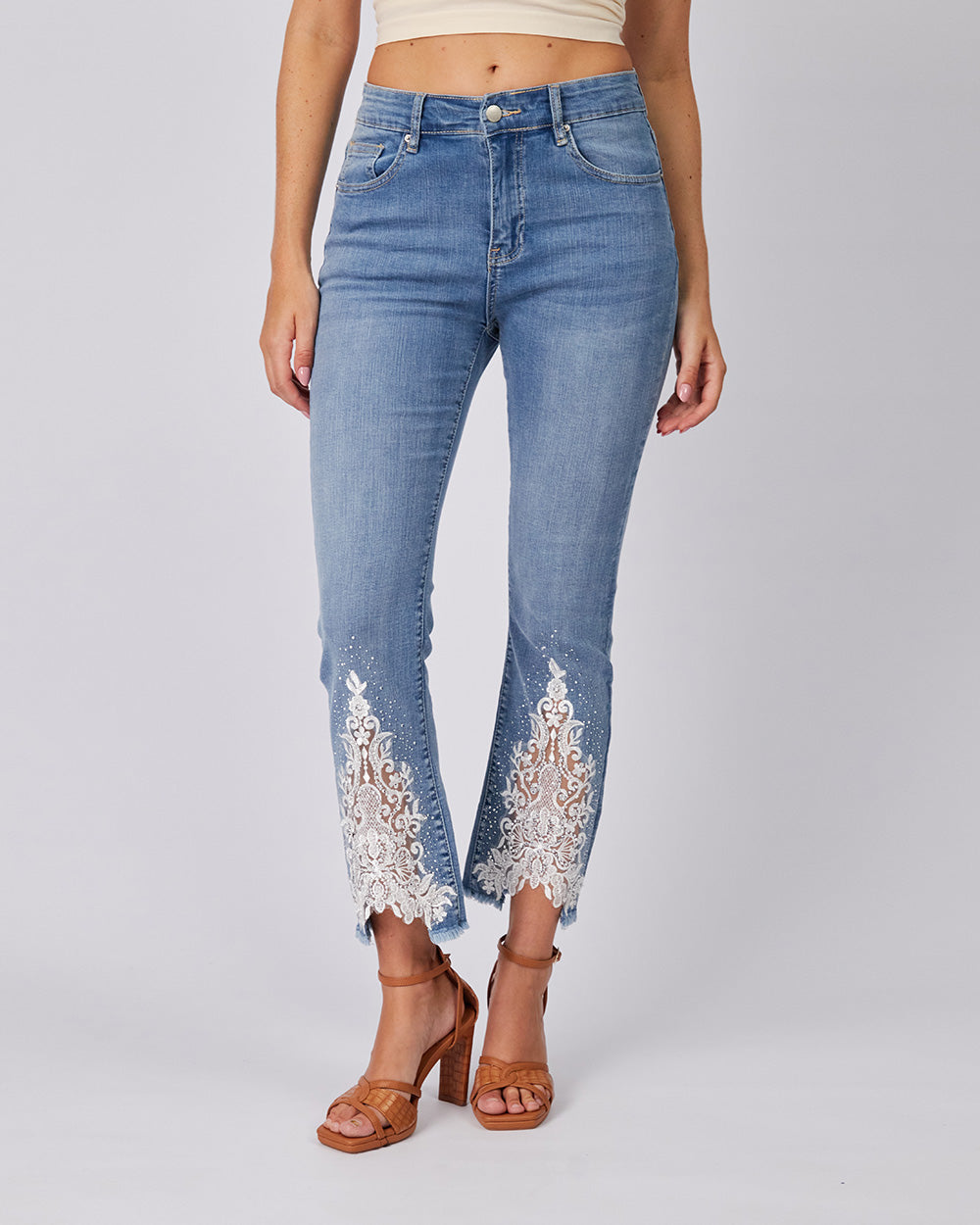 Light Blue Denim Pants Appliqués