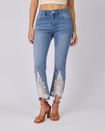Light Blue Denim Pants Appliqués
