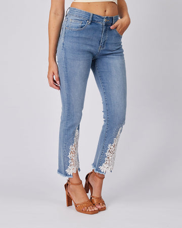 Light Blue Denim Pants Appliqués