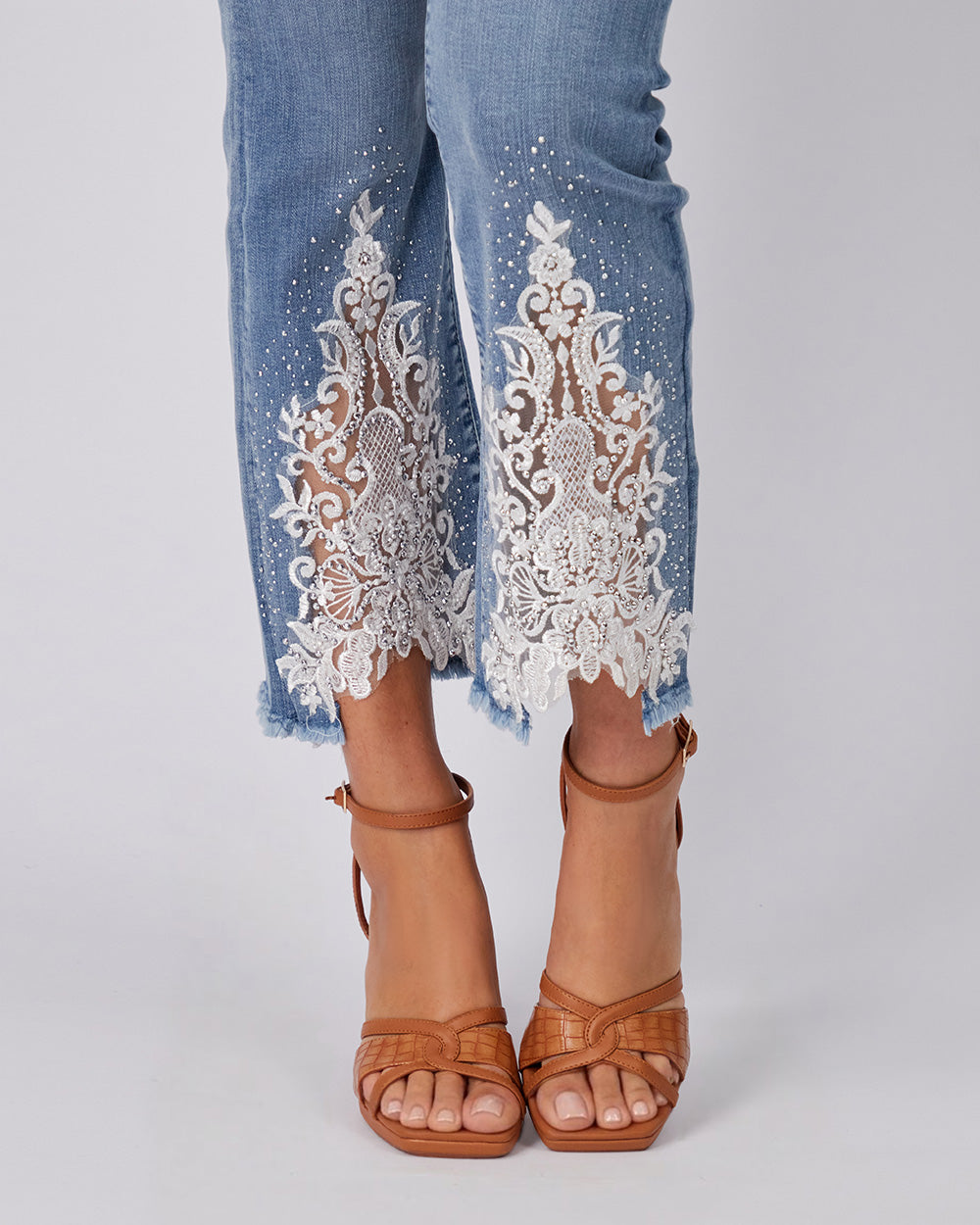 Light Blue Denim Pants Appliqués