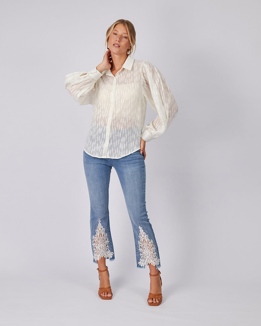 Light Blue Denim Pants Appliqués