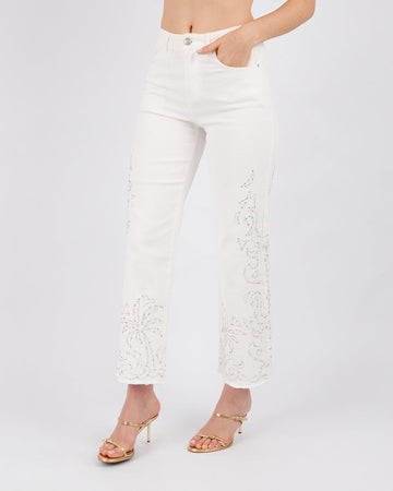 White Denim Pants With Sparkle Figures