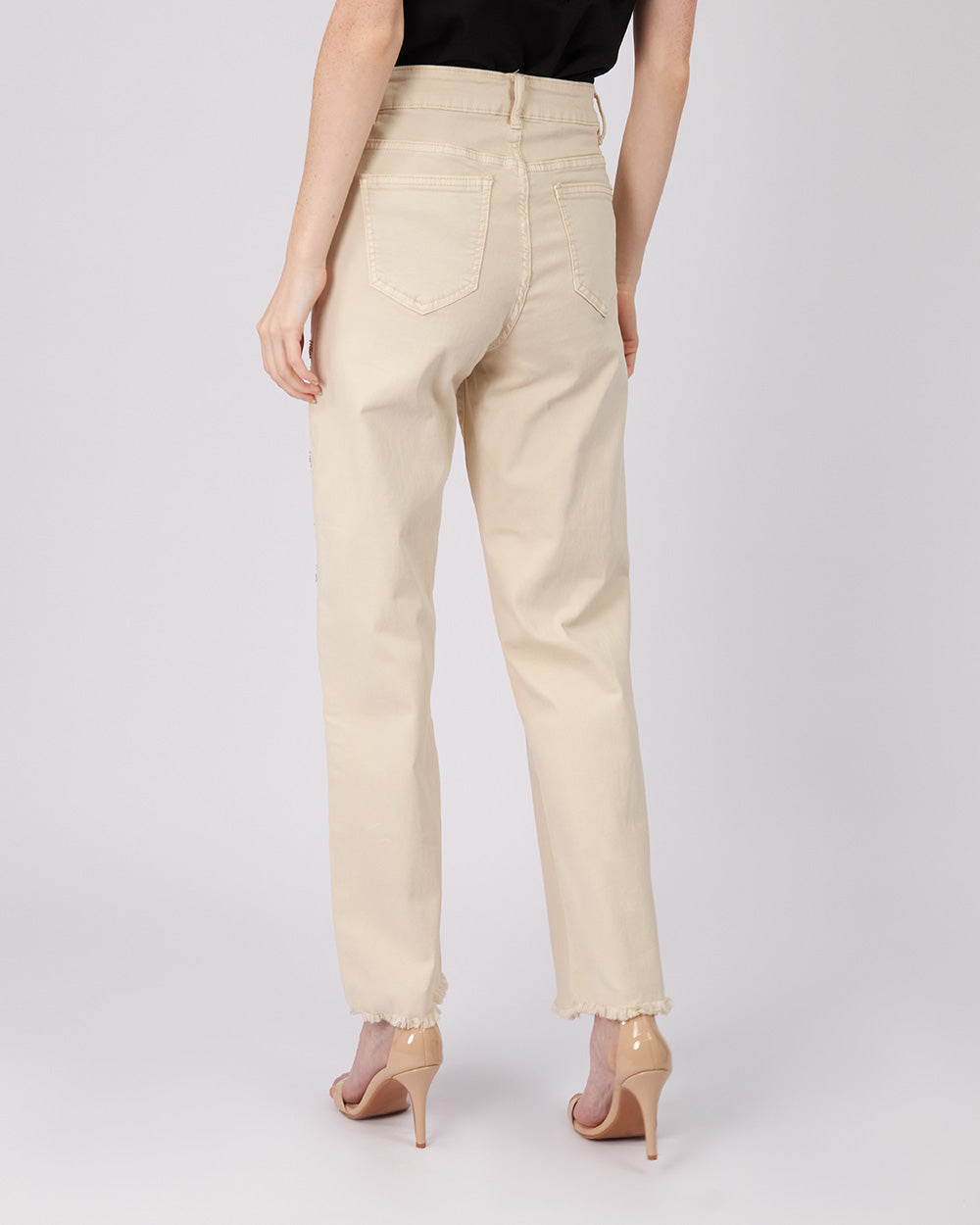 Beige Embroidered Jeans