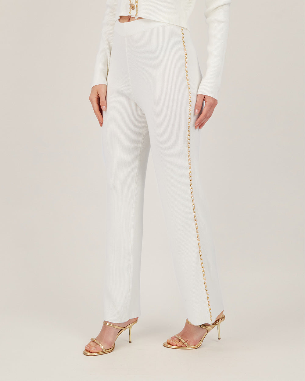 Cream Knit Cardigan With Gold Chain