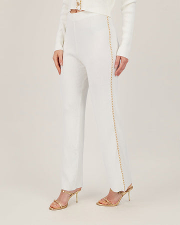 Cream Knit Cardigan With Gold Chain