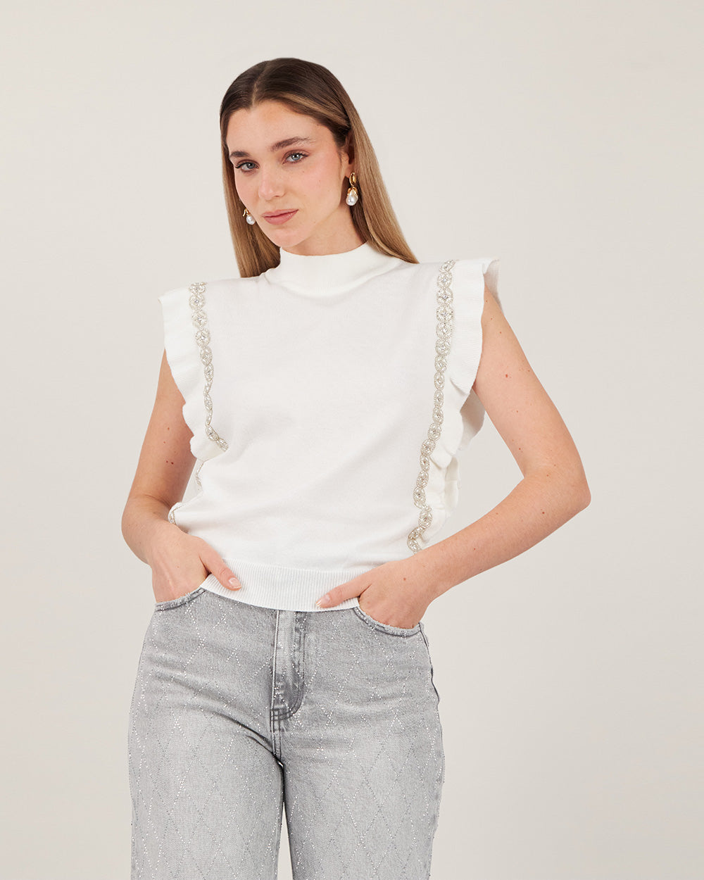 Champagne Knitted Turtleneck Sweater