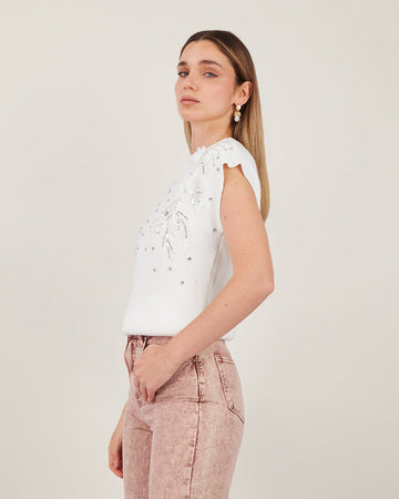 White 3D Flower Sparkle Sweater