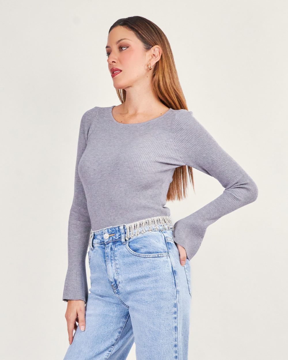 Gray boatneck sweater