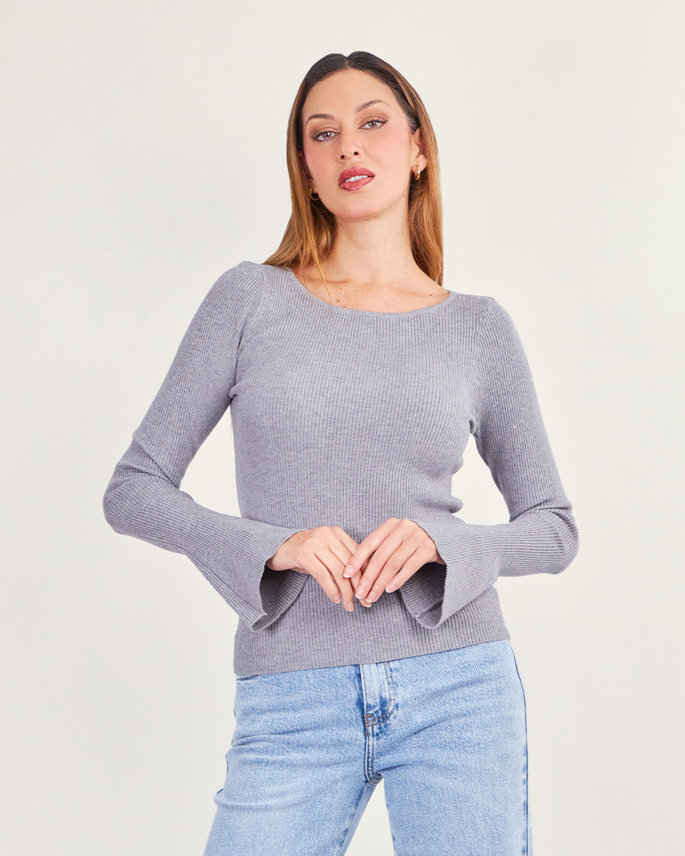 Gray boatneck sweater