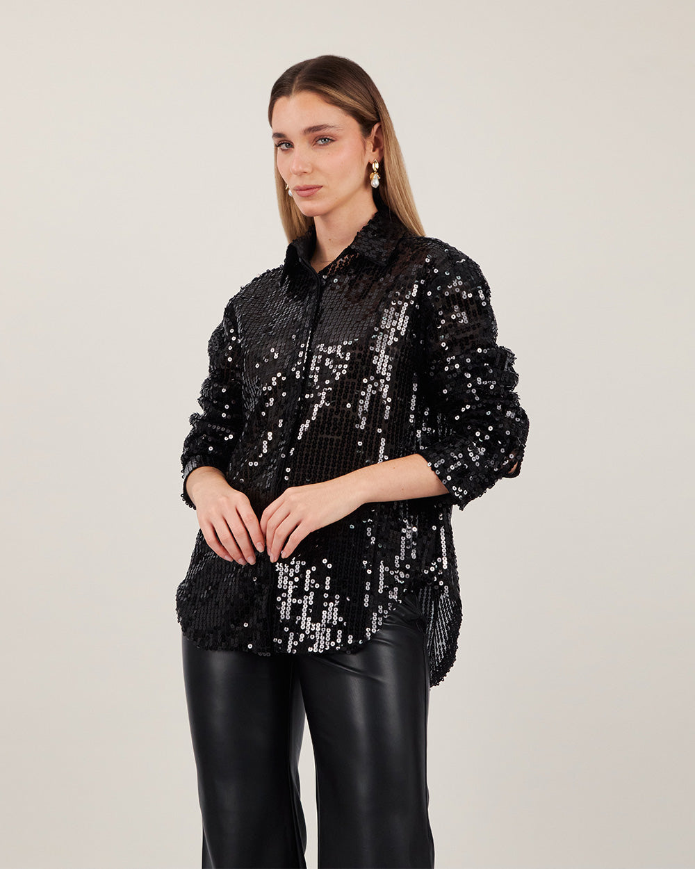 Black Sequin Tulle Shirt
