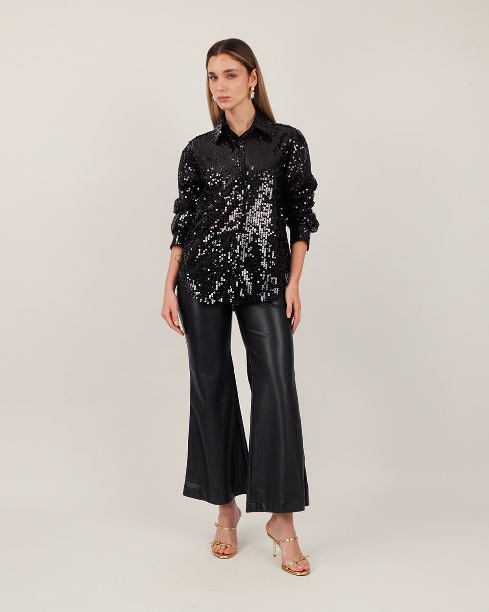 Black Sequin Tulle Shirt