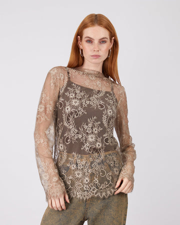 Taupe Lace Blouse