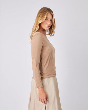 Beige Blouse Keyhole Neck