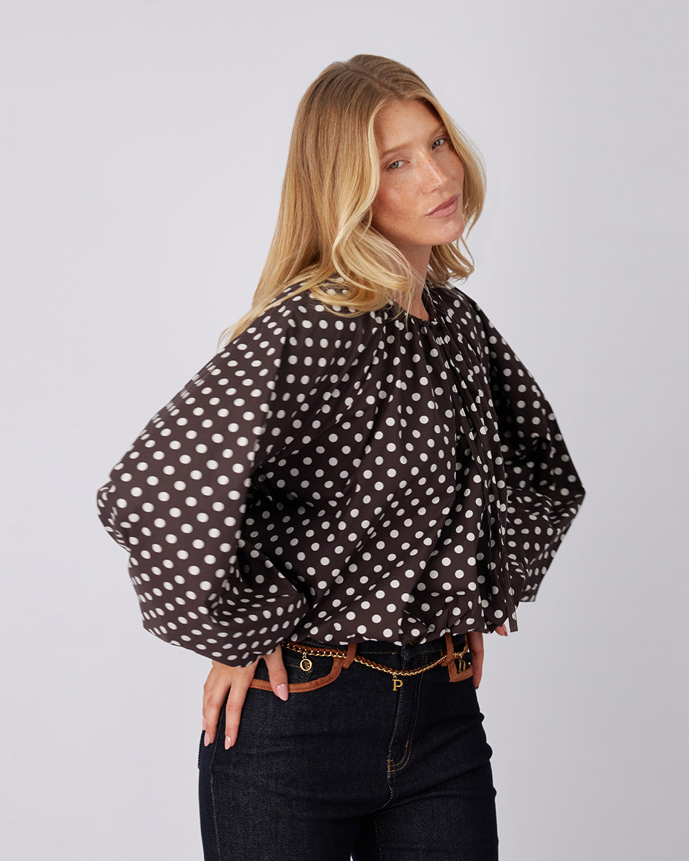 Brown Blouse Polka Dots