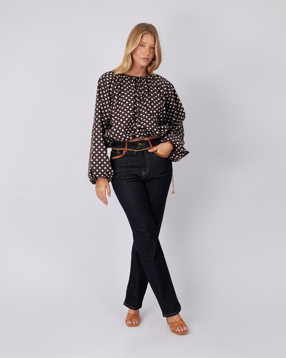 Brown Blouse Polka Dots