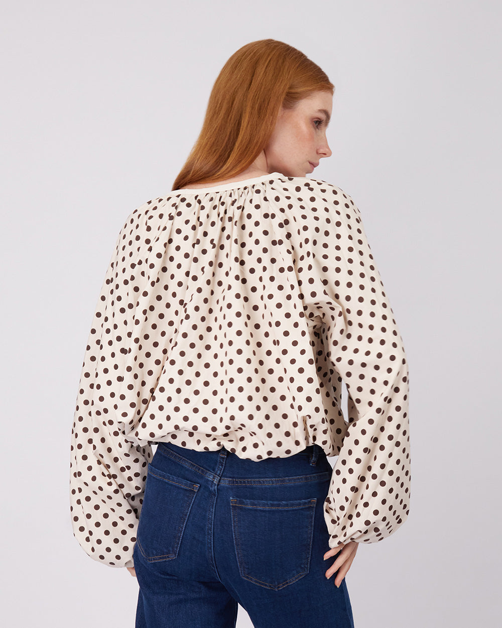 Cream Blouse Brown Polka Dots