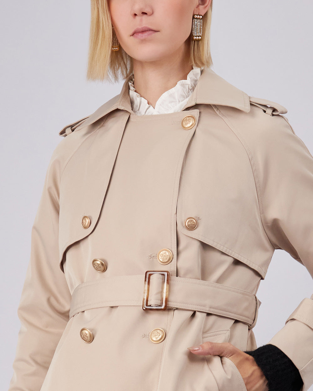 Beige Trench Coat Gold Buttons