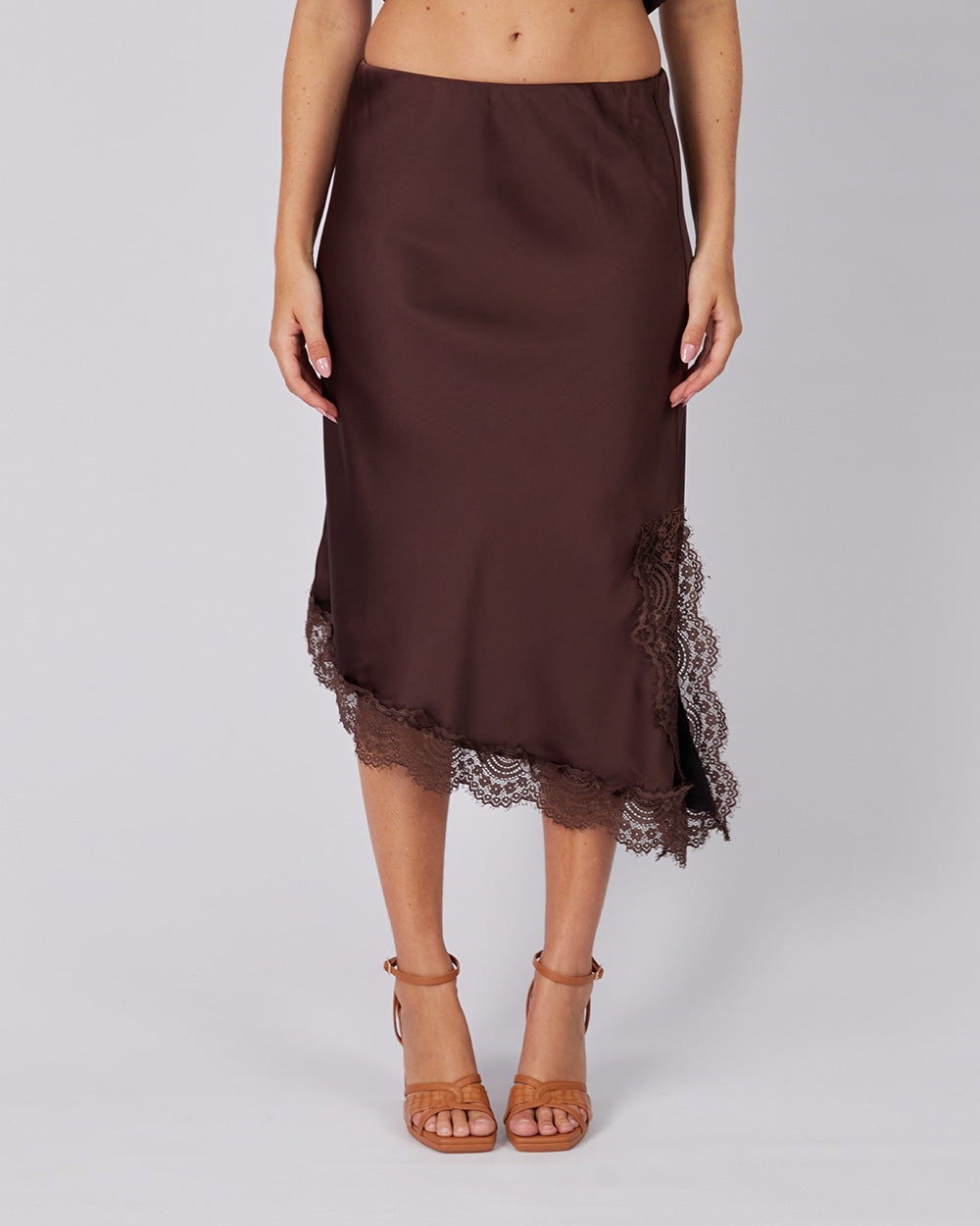 Brown Lace Midi Skirt