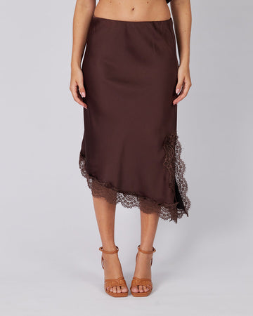 Brown Lace Midi Skirt