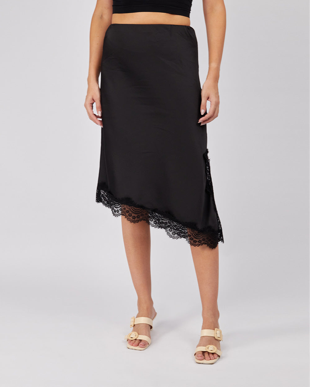 Black Satin Skirt Lace