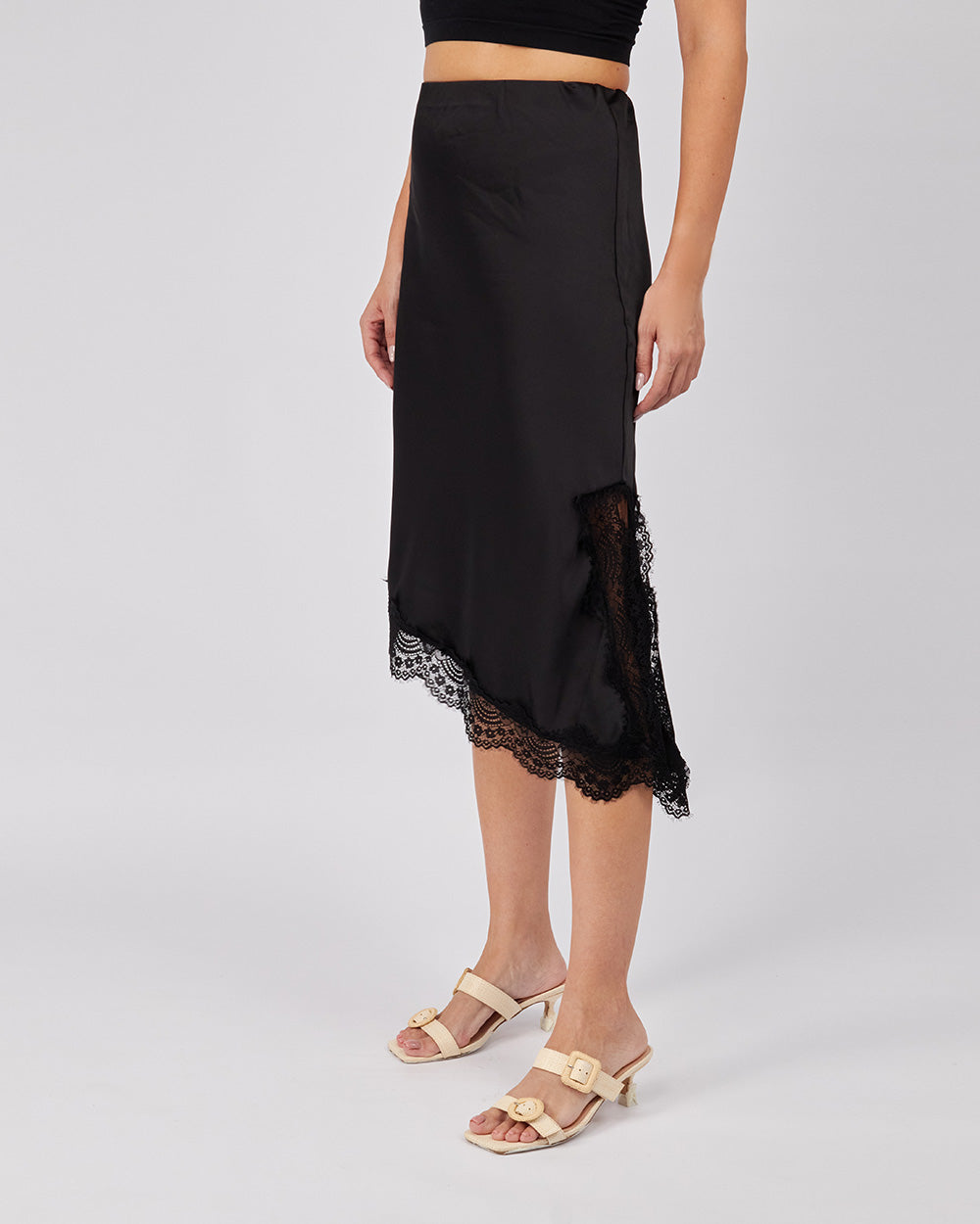 Black Satin Skirt Lace
