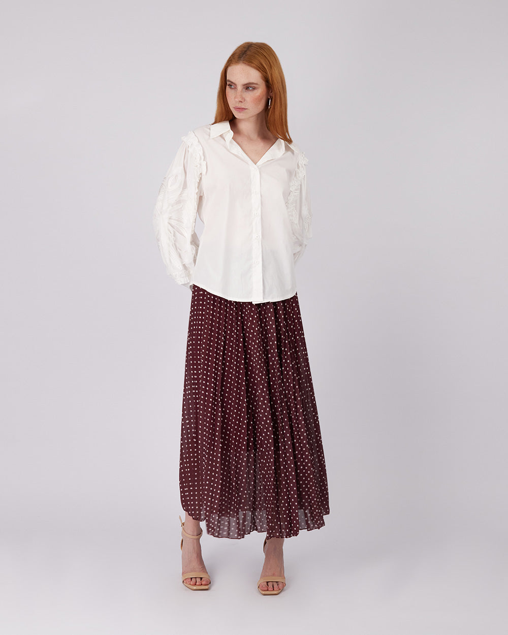 Burgundy Skirt White Polka Dots