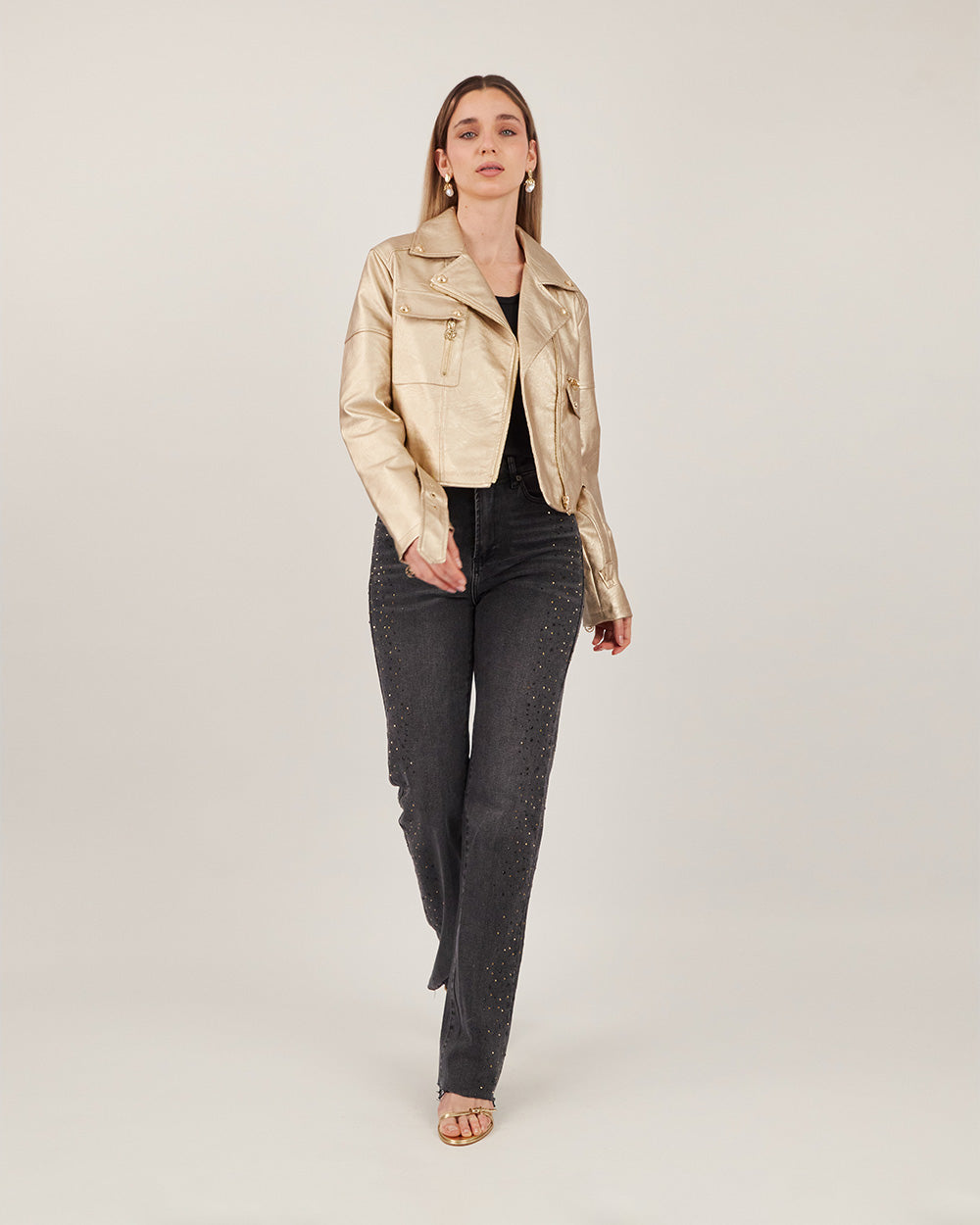 Black Sparkle Straight Denim