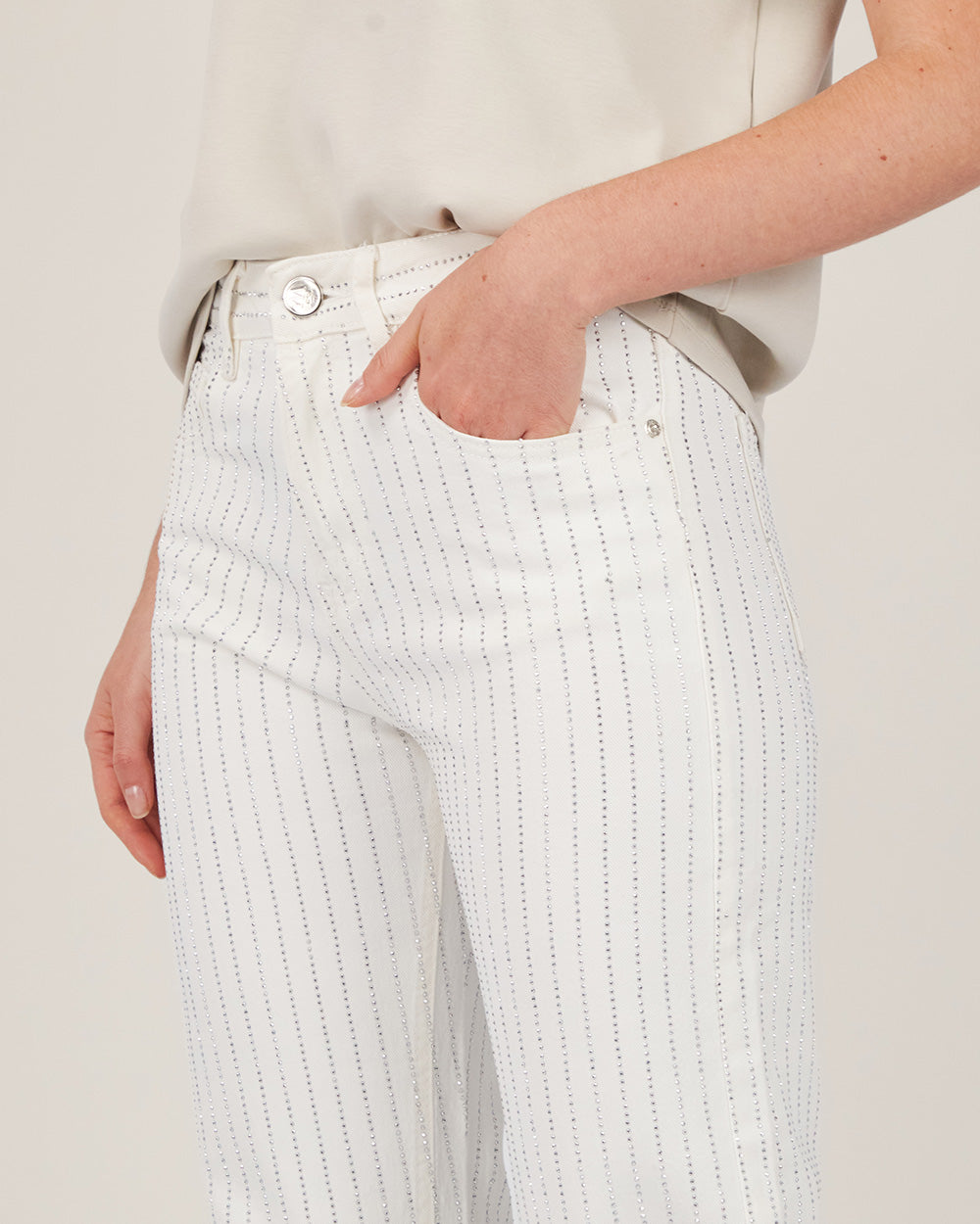 White Sparkle Wide Denim