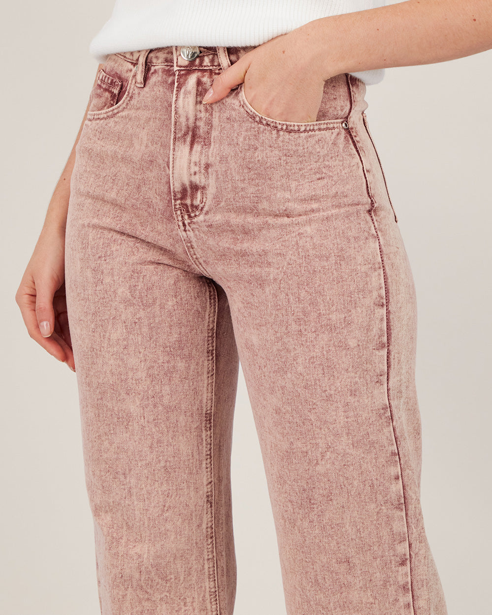Pink Washed Denim Straight Leg Pants