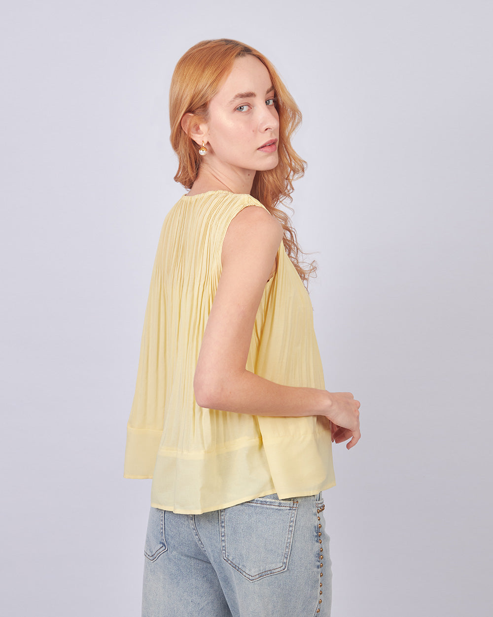Yellow Pleated Blouse