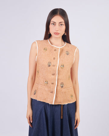 Camel Sequin Vest