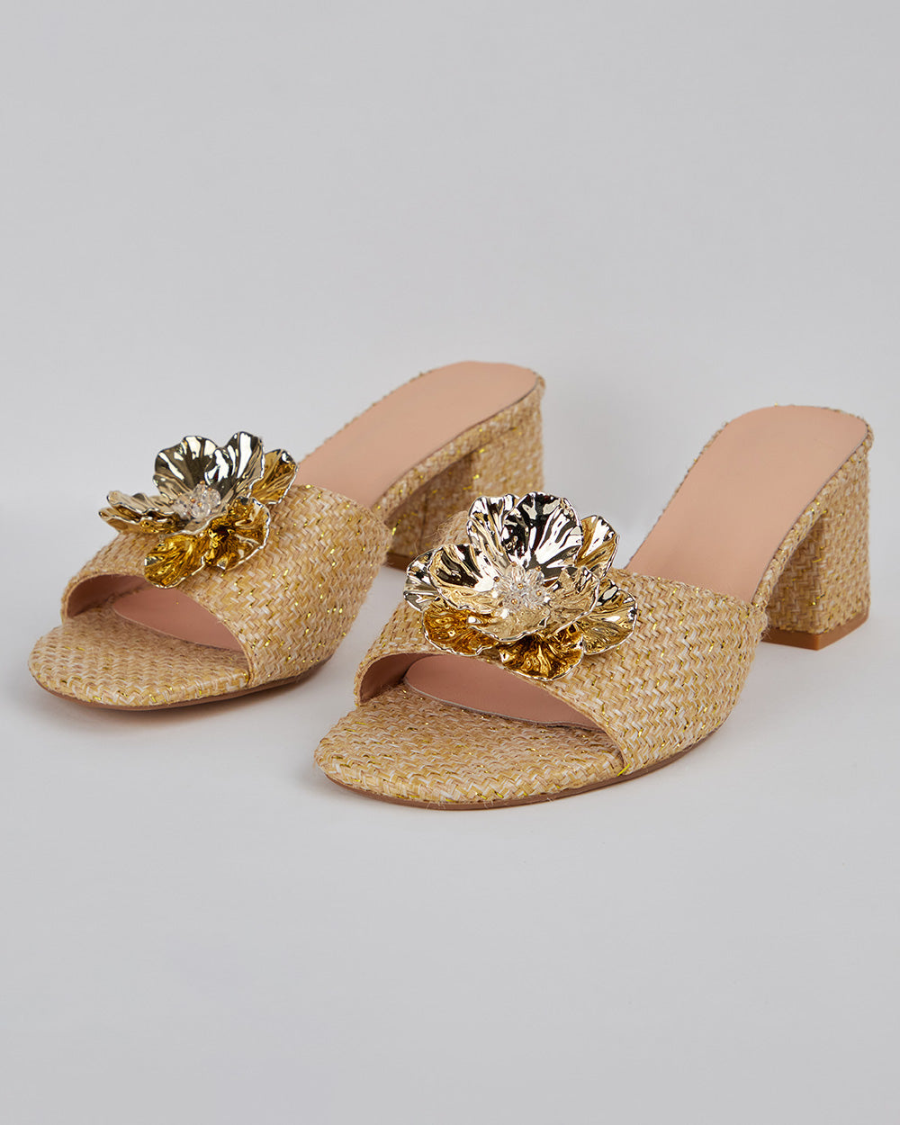 Beige Sandal With 3D Gold Flower