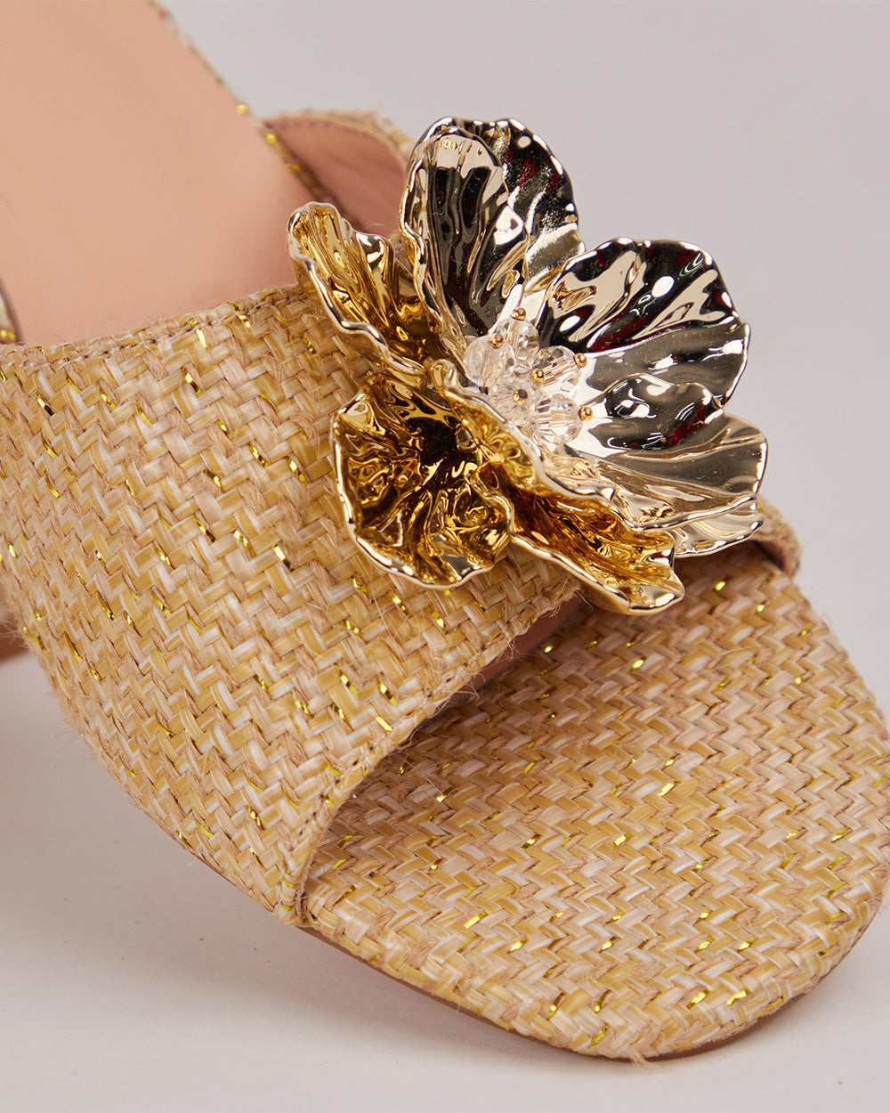 Beige Sandal With 3D Gold Flower