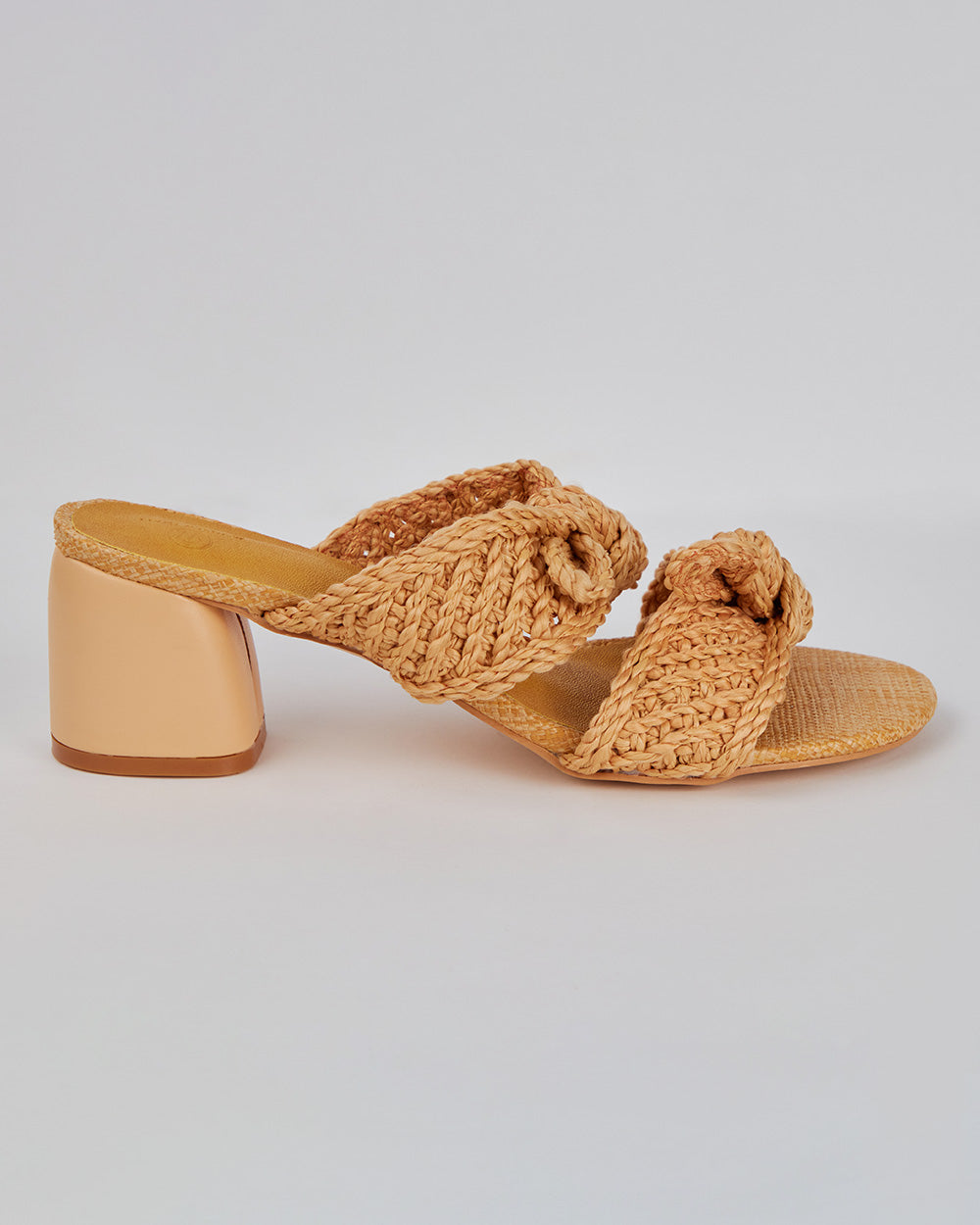 Beige Woven Sandal With 2 Straps And Bows
