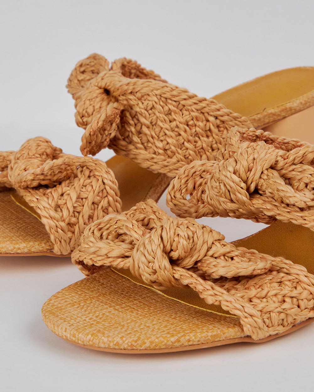 Beige Woven Sandal With 2 Straps And Bows