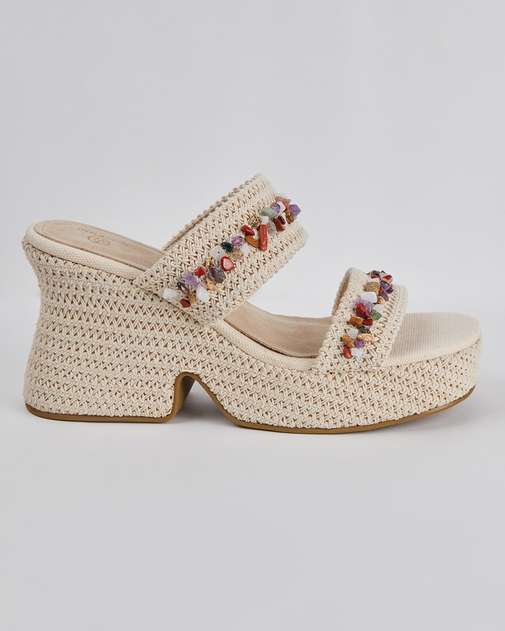 Cream Strapped Sandal With Rhinestone