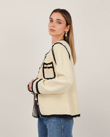 Cream Tweed Jacket With Black Edges