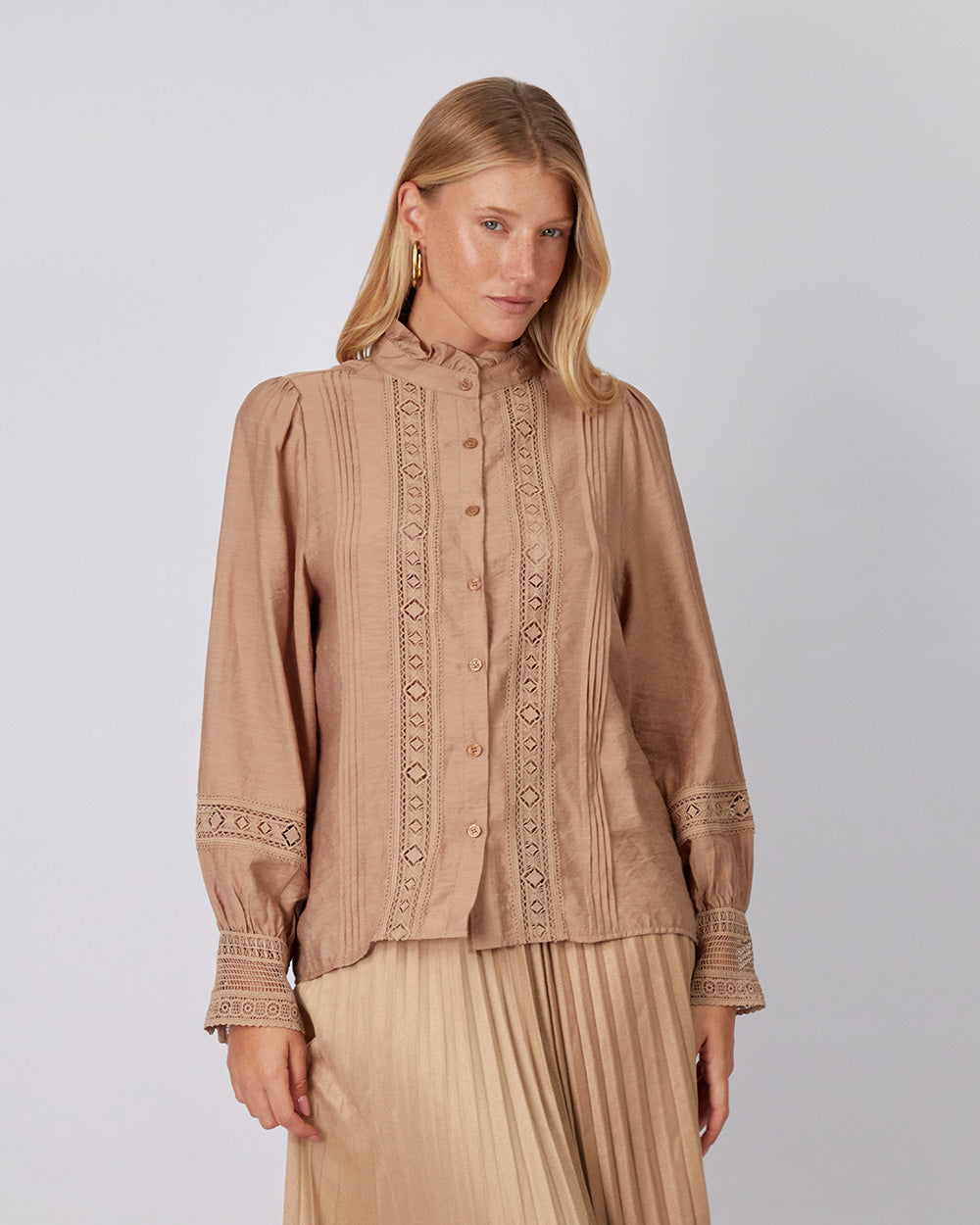 Beige Blouse Neru Collar