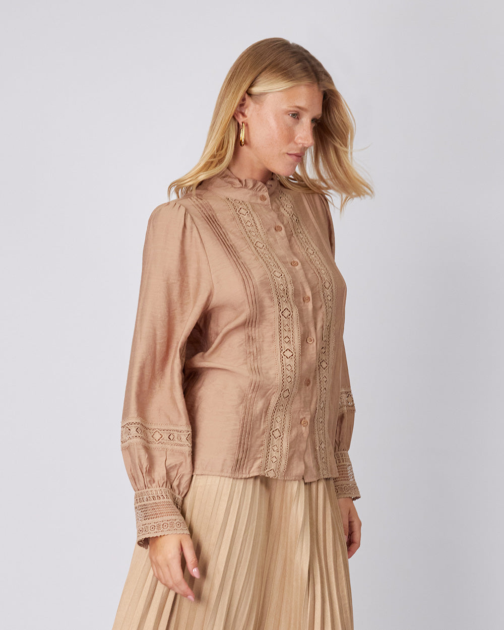 Beige Blouse Neru Collar