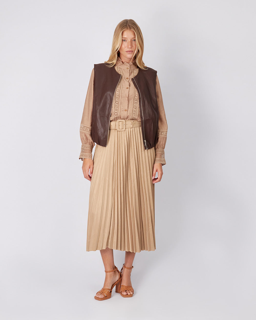 Beige Blouse Neru Collar