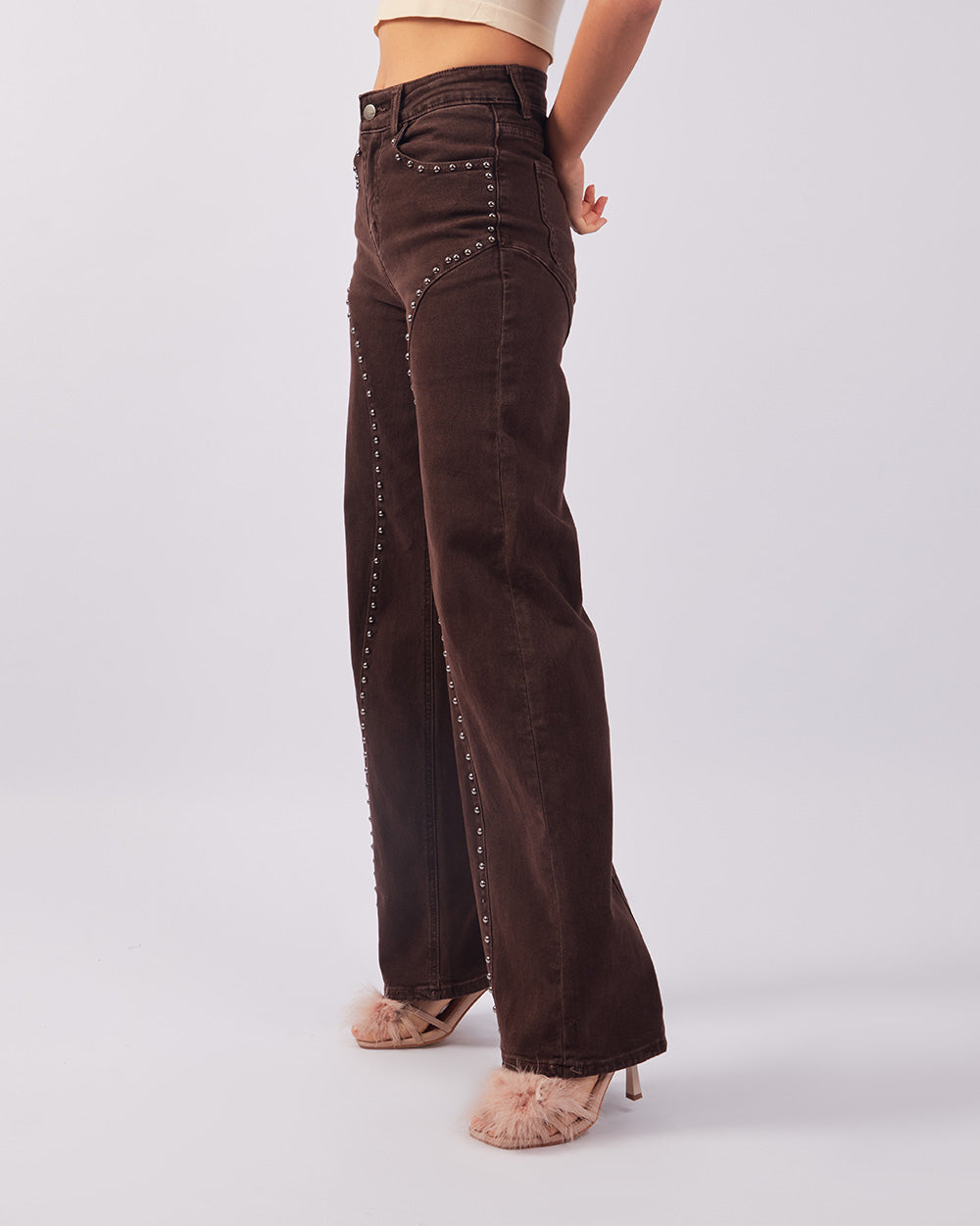Brown Studded Denim