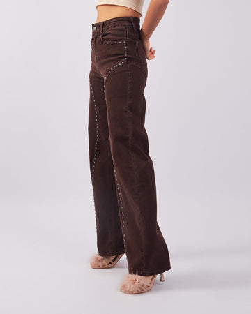 Brown Studded Denim